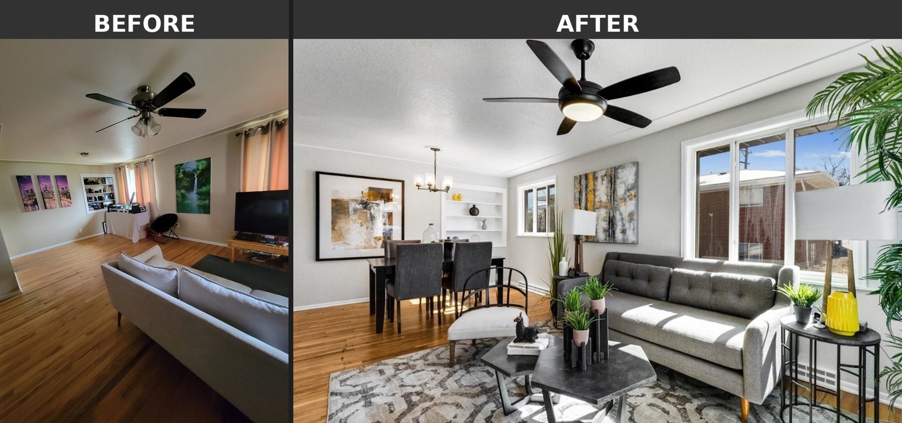 Open Concept Living & Dining — before and after
